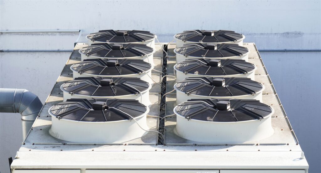 Commercial rooftop HVAC condenser units